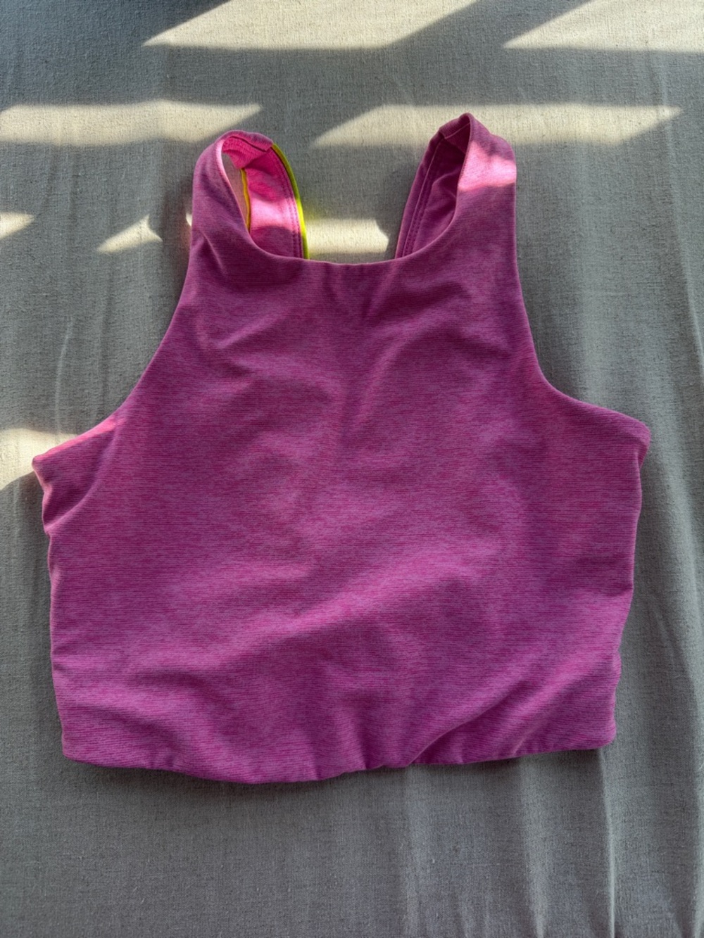 Outdoor Voices High-Neck Sports Bra in pink with Neon Trim